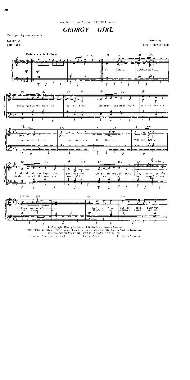 télécharger la partition d'accordéon Georgy Girl (Rock) au format PDF
