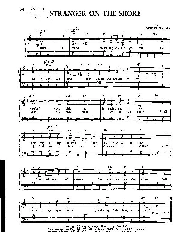 télécharger la partition d'accordéon Stranger on the shore (Slow) au format PDF