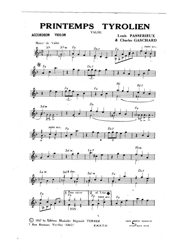 télécharger la partition d'accordéon Printemps Tyrolien (Orchestration) (Valse) au format PDF