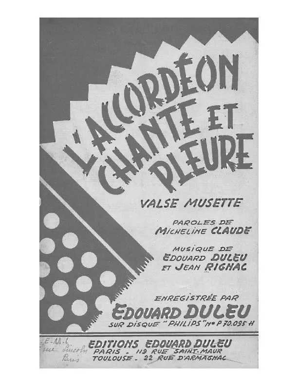 télécharger la partition d'accordéon L'accordéon chante et pleure (Orchestration Complète) (Valse Musette) au format PDF