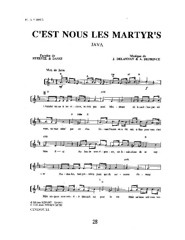 télécharger la partition d'accordéon C'est nous les Martyr's (Java) au format PDF