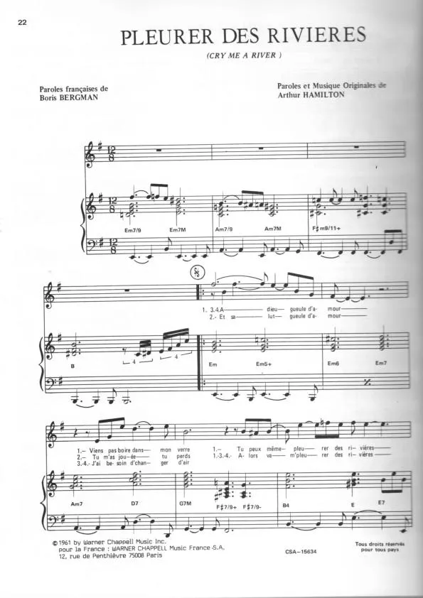 télécharger la partition d'accordéon Pleurer des rivières (Cry me a river) (Chant : Viktor Lazlo) au format PDF