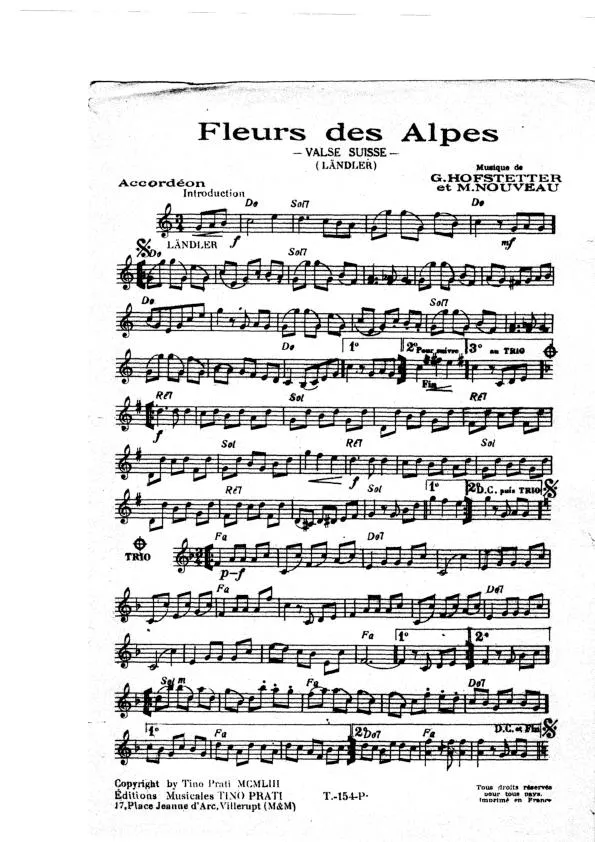 télécharger la partition d'accordéon Fleurs des Alpes (Ländler) (Valse Suisse) au format PDF