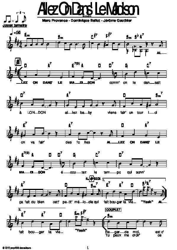 télécharger la partition d'accordéon Allez on danse le madison au format PDF