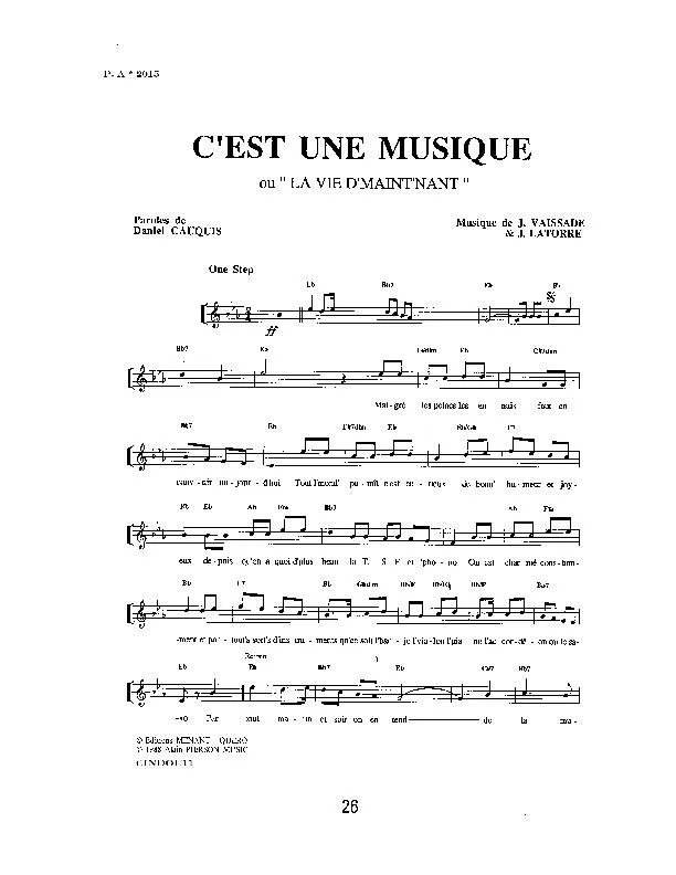 télécharger la partition d'accordéon C'est une musique (Ou : La vie d' maint'nant) (One Step) au format PDF