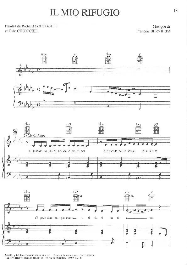 télécharger la partition d'accordéon Il mio rifugio (Chant : Richard Cocciante) au format PDF