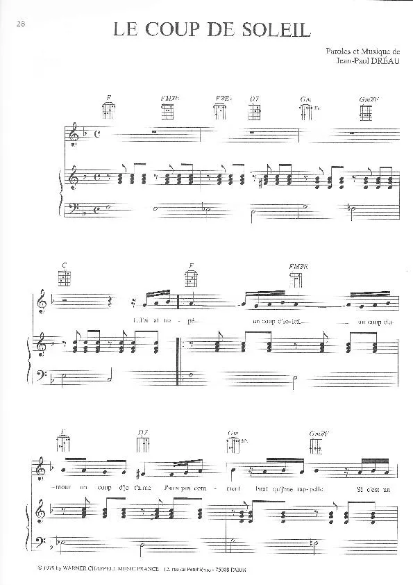 télécharger la partition d'accordéon Le coup de soleil (Chant : Richard Cocciante) au format PDF