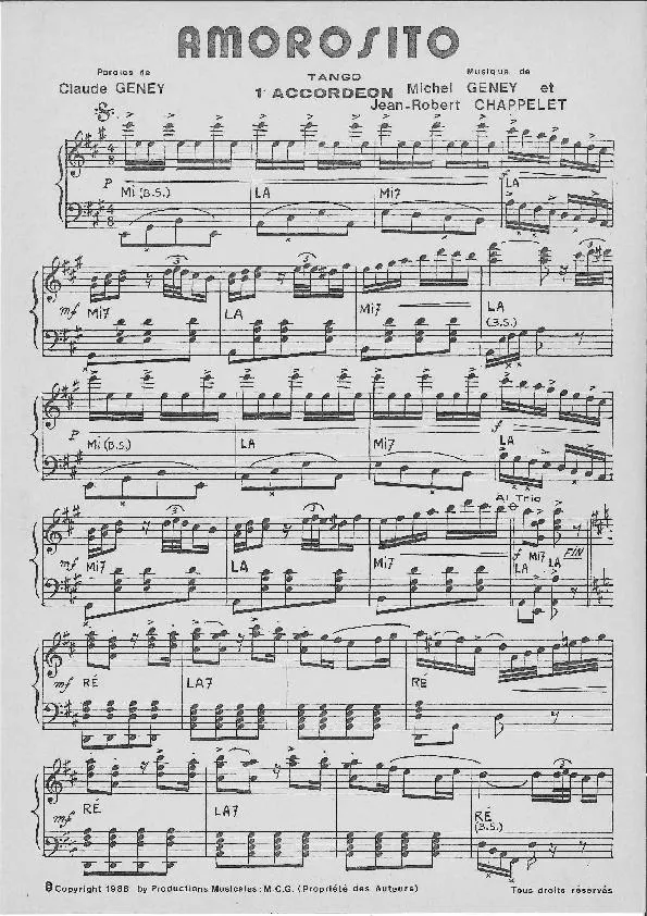 télécharger la partition d'accordéon Amorosito (1er Accordéon) (Tango) au format PDF
