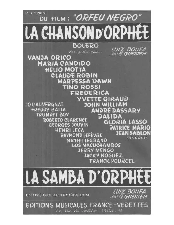 télécharger la partition d'accordéon La samba d'Orphée (Du Film : Orfeu Negro) (Orchestration Complète) au format PDF
