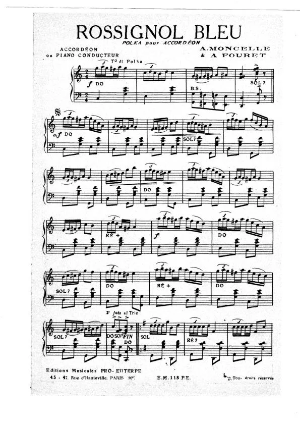 télécharger la partition d'accordéon Rossignol Bleu (Polka) au format PDF