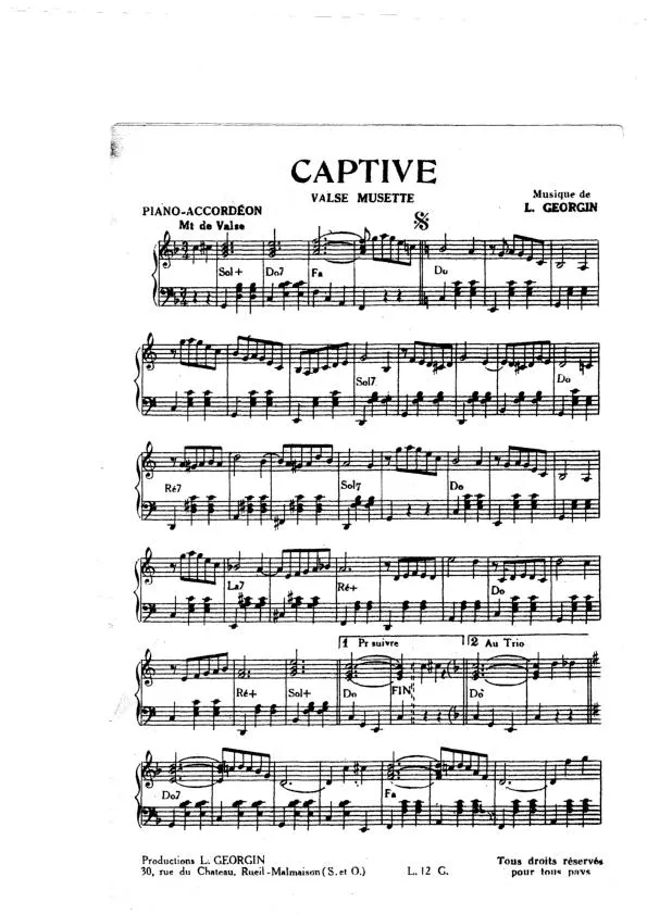 télécharger la partition d'accordéon Captive (Valse Musette) au format PDF