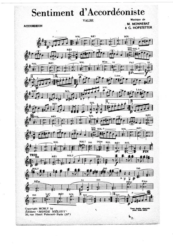 télécharger la partition d'accordéon Sentiment d'accordéoniste (Valse) au format PDF