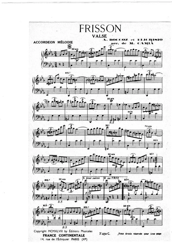 télécharger la partition d'accordéon Frisson (Arrangement : Marcel Camia) (Valse) au format PDF