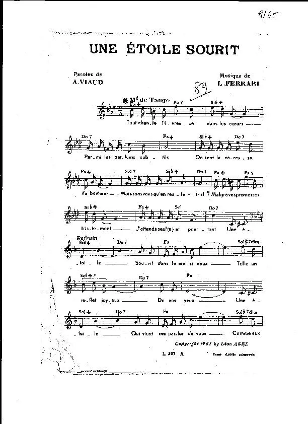 télécharger la partition d'accordéon Une étoile sourit (Tango Chanté) au format PDF