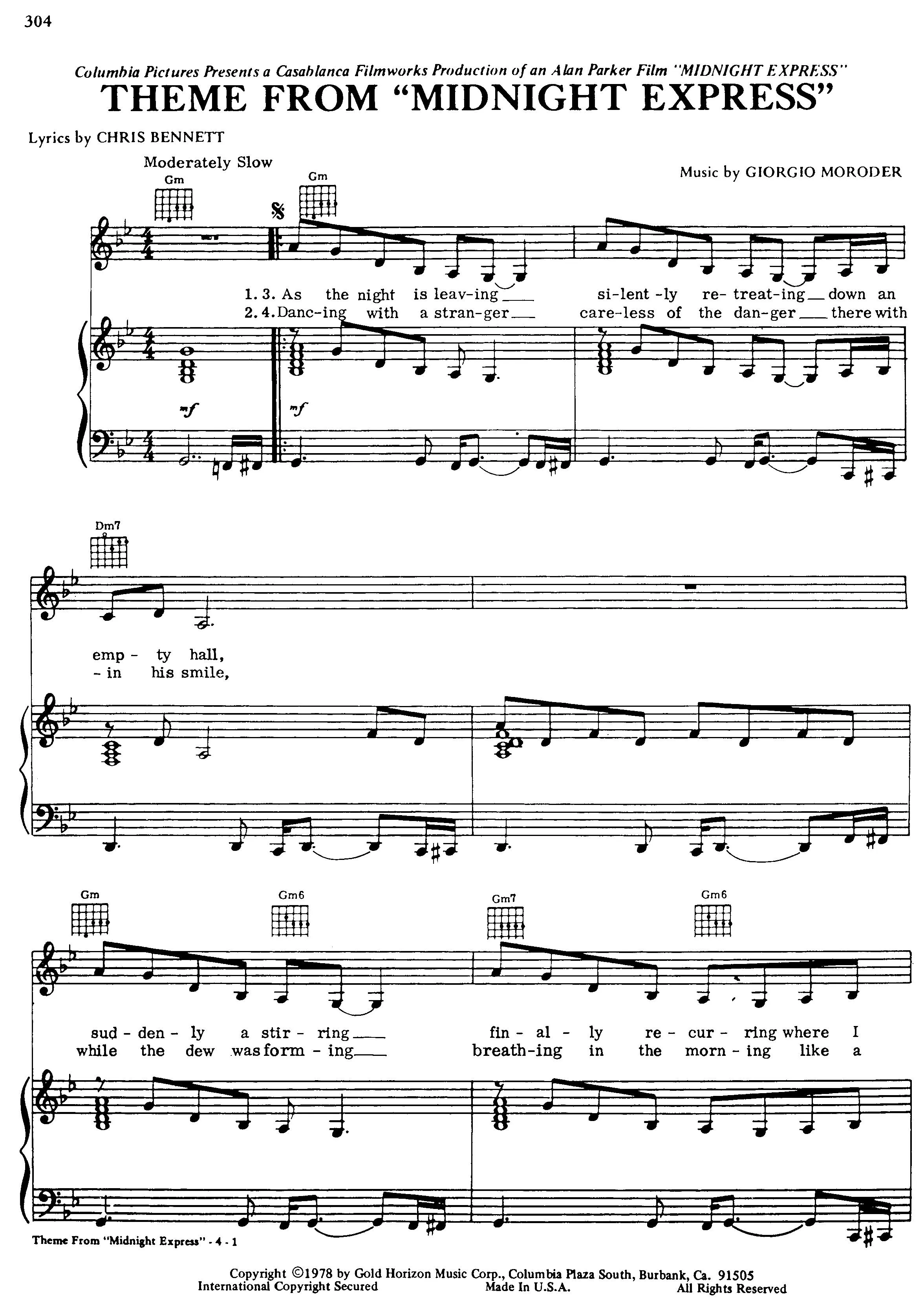 télécharger la partition d'accordéon Theme from Midnight Express (Slow) au format PDF