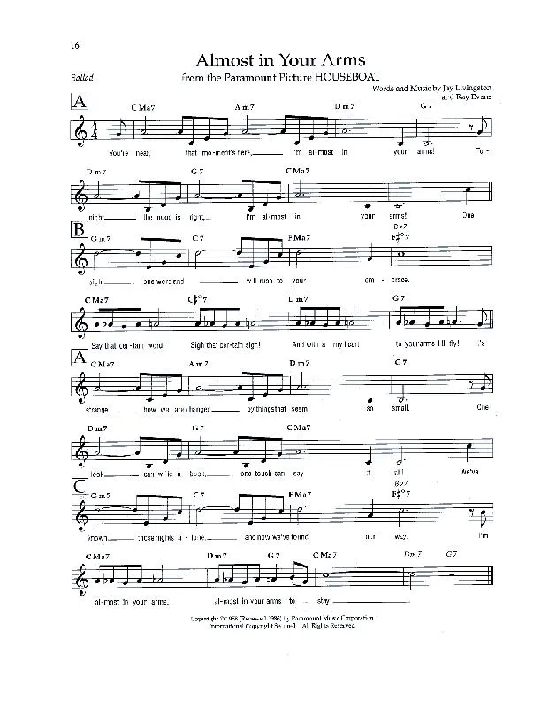 télécharger la partition d'accordéon Almost in your arms (De: Houseboat) (Ballad) au format PDF