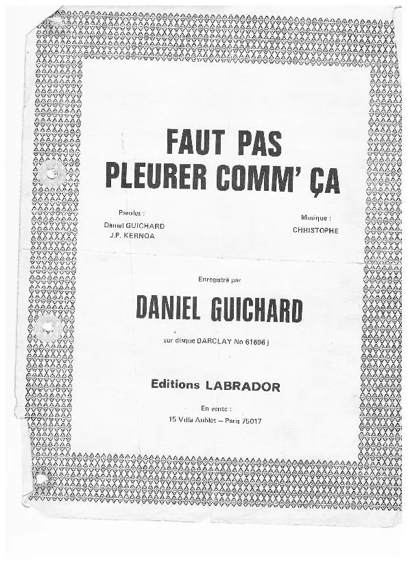 télécharger la partition d'accordéon Faut pas pleurer comme ça au format PDF
