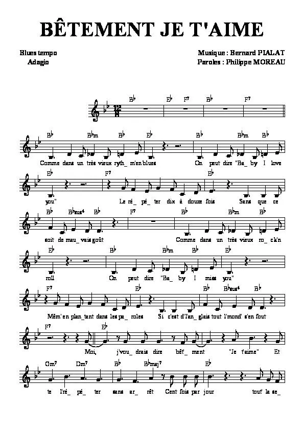 télécharger la partition d'accordéon Bêtement je t'aime (Blues) au format PDF