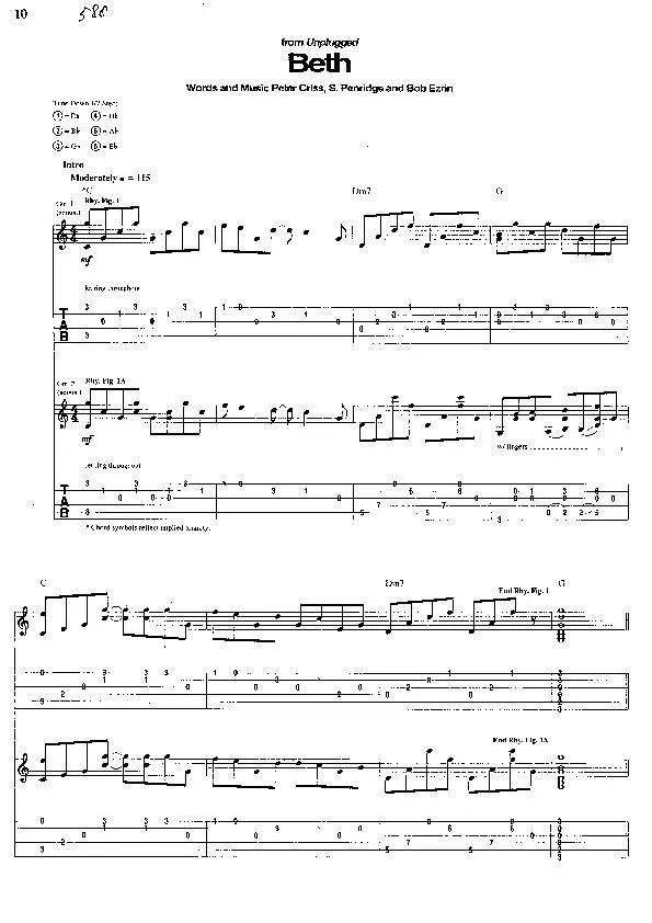 télécharger la partition d'accordéon Beth (Tablature) au format PDF