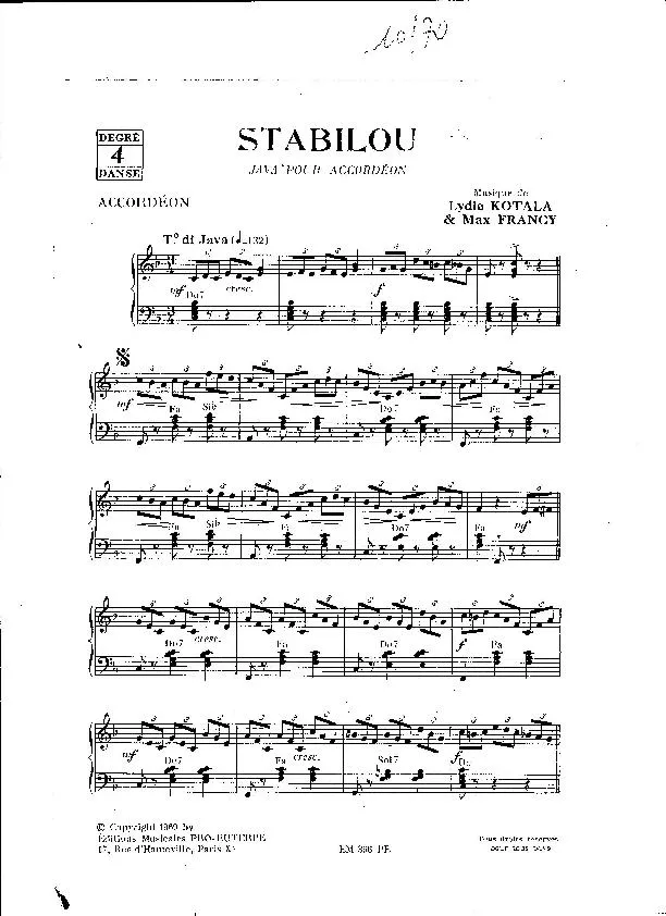 télécharger la partition d'accordéon Stabilou (Java) au format PDF