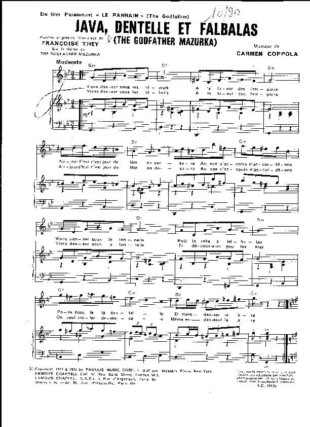 télécharger la partition d'accordéon Java Dentelle et Falbalas (The Godfather Mazurka) (Du film : Le Parrain) au format PDF