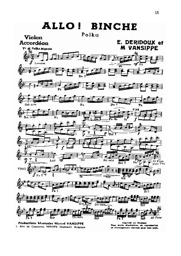 télécharger la partition d'accordéon Allo Binche (Polka) au format PDF