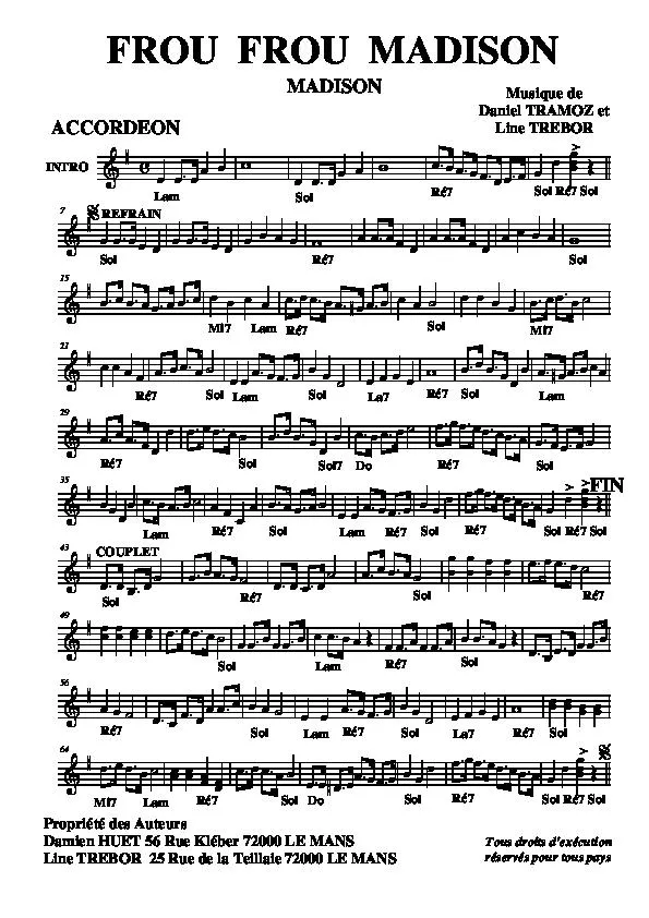 télécharger la partition d'accordéon Frou Frou Madison au format PDF