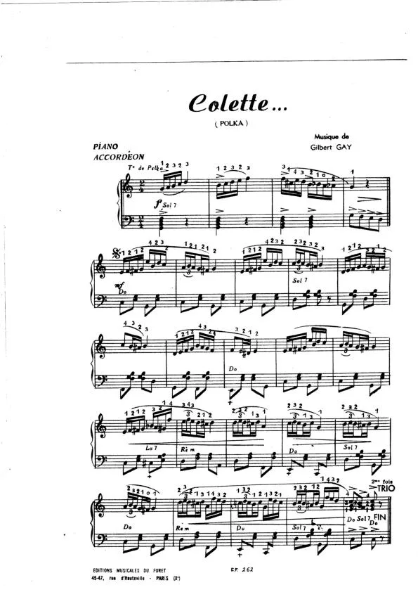 télécharger la partition d'accordéon Colette (Avec doigtés) (Polka) au format PDF