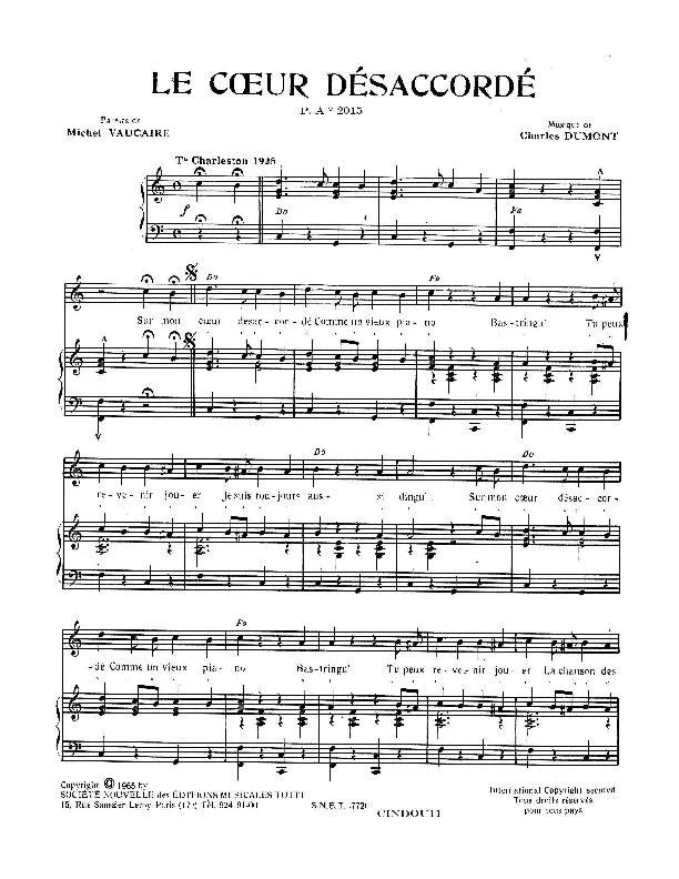 télécharger la partition d'accordéon Le cœur désaccordé (Chant : Georgette Lemaire) (Charleston 1925) au format PDF