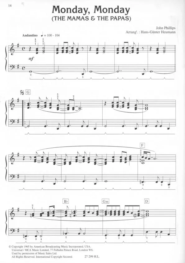 télécharger la partition d'accordéon Monday Monday (The Mamas & The Papas) (Arrangement Hans-Günter Heumann) au format PDF