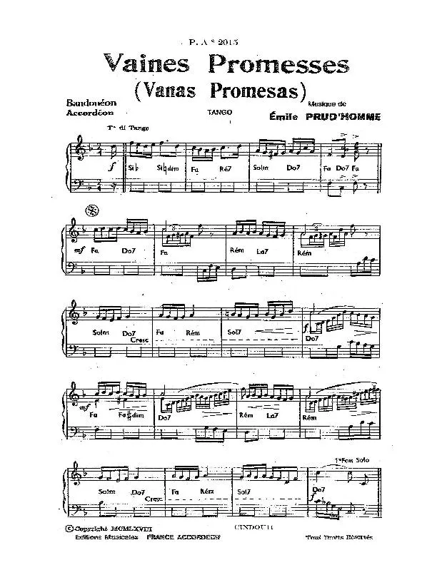 télécharger la partition d'accordéon Vaines promesses (Vanas promesas) (Tango) au format PDF
