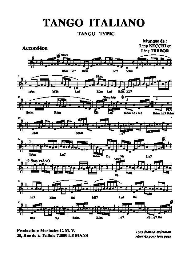 télécharger la partition d'accordéon Tango Italiano au format PDF