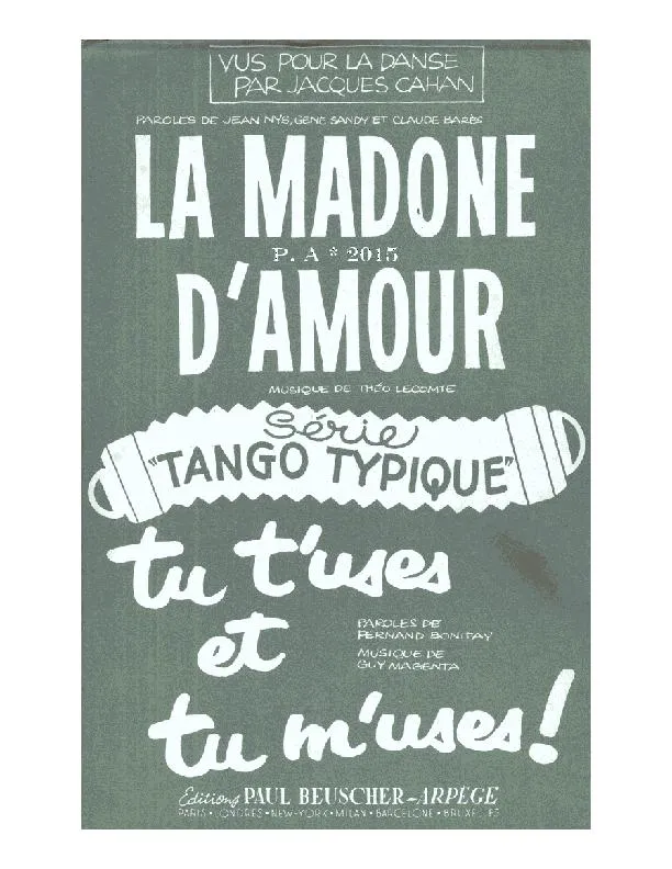 télécharger la partition d'accordéon La Madone d'amour (Orchestration Complète) (Tango) au format PDF