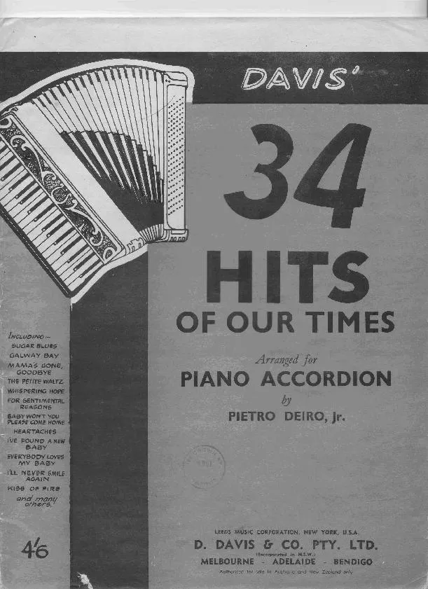 télécharger la partition d'accordéon 34 Hits for our times (Arrangement pour accordéon piano par Pietro Deiro Jr) au format PDF