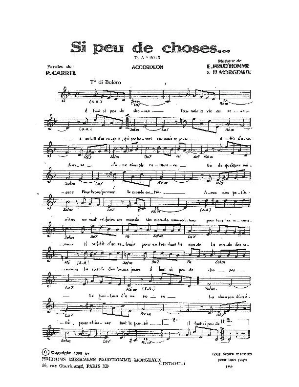télécharger la partition d'accordéon Si peu de choses (Boléro) au format PDF