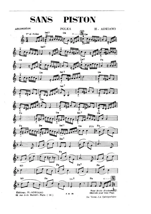 télécharger la partition d'accordéon Sans Piston (Polka) au format PDF