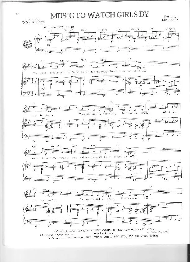 télécharger la partition d'accordéon Music to watch girls by au format PDF