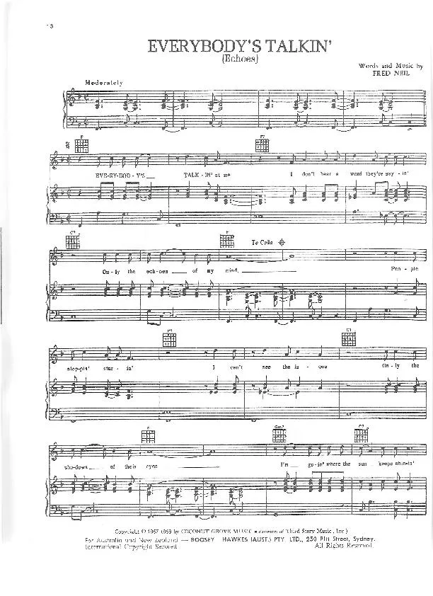 télécharger la partition d'accordéon Everybody's talkin' (Echoes) au format PDF
