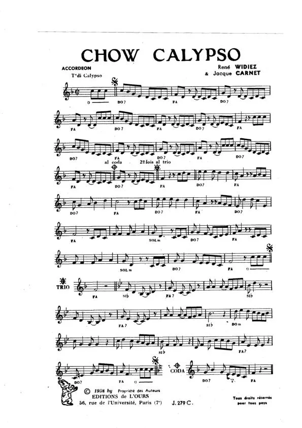 télécharger la partition d'accordéon Chow Calypso (Orchestration) au format PDF