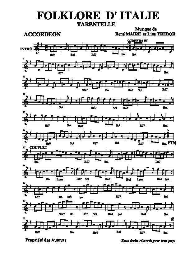 télécharger la partition d'accordéon Folklore d'Italie (Tarentelle) au format PDF