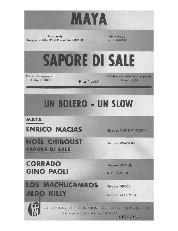 télécharger la partition d'accordéon Sapore di Sale (Orchestration Complète) (Slow Rock) au format PDF