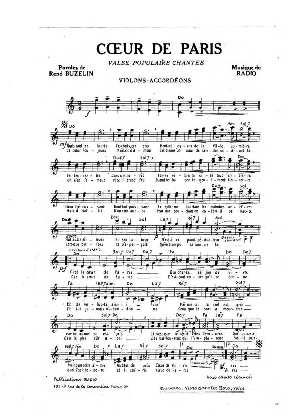 télécharger la partition d'accordéon Cœur de Paris + Viens dans les bois (Valse Populaire Chantée) au format PDF