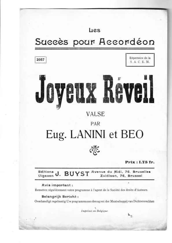 télécharger la partition d'accordéon Joyeux réveil (Valse) au format PDF
