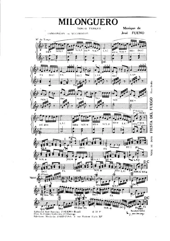 télécharger la partition d'accordéon Milonguero + Fiesta del fuego (Tango + Paso Doble) au format PDF