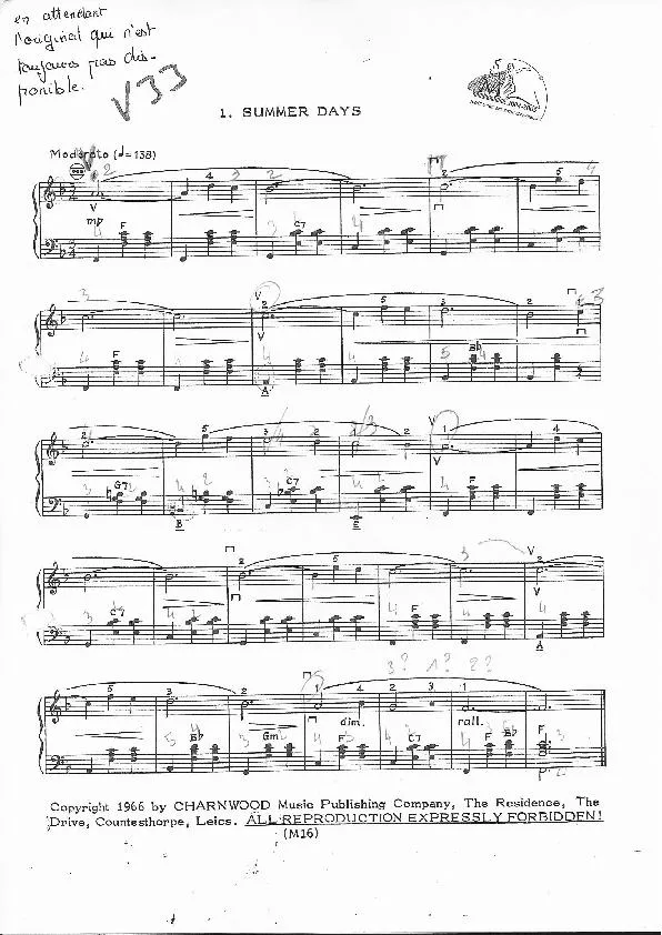 télécharger la partition d'accordéon Summer Days au format PDF