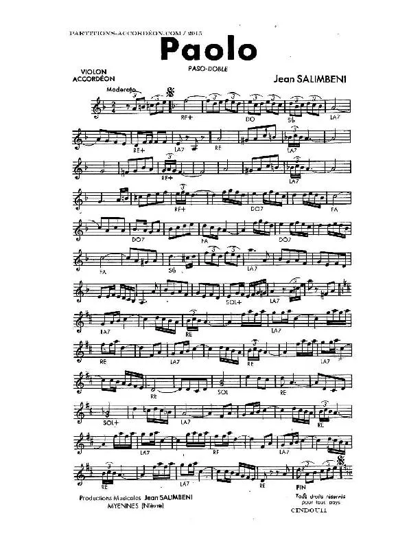 télécharger la partition d'accordéon Paolo (Orchestration) (Paso Doble) au format PDF