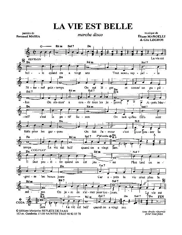 télécharger la partition d'accordéon La vie est belle (Marche Disco) au format PDF