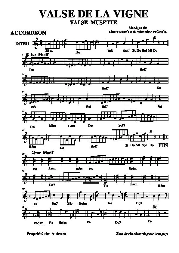 télécharger la partition d'accordéon Valse de la vigne (Valse Musette) au format PDF