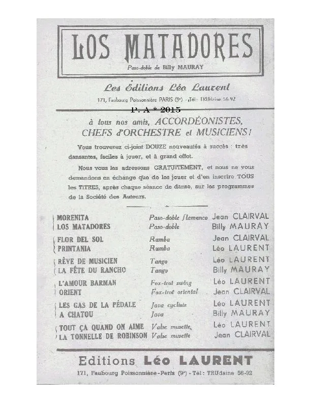 télécharger la partition d'accordéon Los Matadores (Orchestration) (Paso Doble) au format PDF