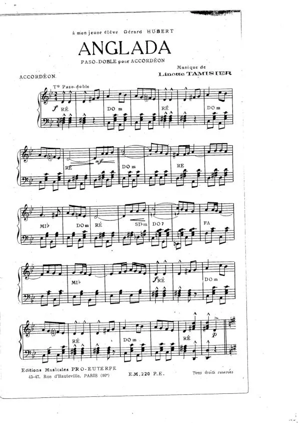 télécharger la partition d'accordéon Anglada (Paso Doble) au format PDF